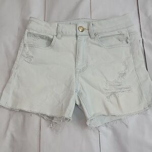 American Eagle Super Stretch Shorty High Rise Jean Short Raw Frayed Hem size 2